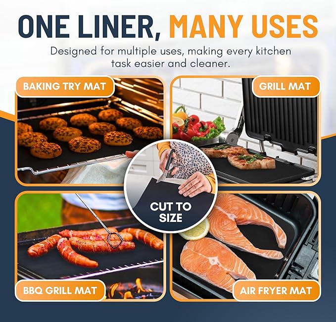 Oven Liners for Bottom of Oven - 2 Pack Large Heavy Duty Mats, 17”x25” Non-Stick Reusable Liner for Electric, Gas, Toaster Ovens, Grills - BPA & PFOA Free Kitchen Accessory to Keep Oven Clean (Black)