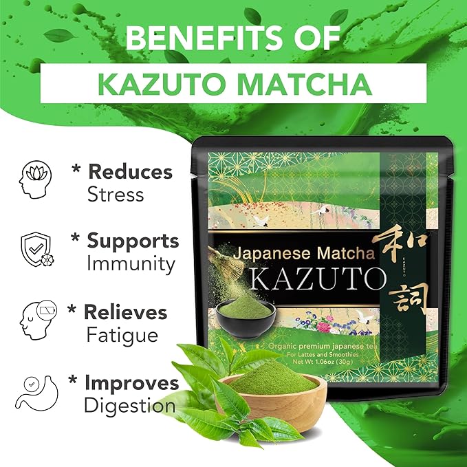 Kazuto Classic Grade Matcha Green Tea Powder - Premium First Harvest Single Origin USDA Organic Gluten-Free Vegan, 100% Pure Unsweetened No Additives from Shizuoka 1.06oz