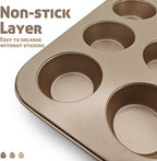 Satax Muffin Pan for Baking, Nonstick Cupcake Tin 12 Cup,sets of 2,Heavy Duty Steel Muffin Pan (Gold, 12-cup)