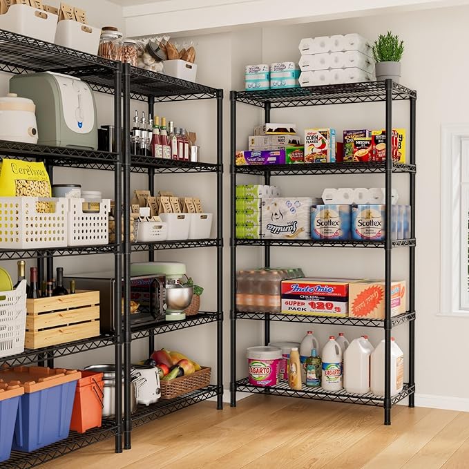 SINGAYE 5 Garage Heavy Duty Shelving Unit Kitchen Pantry Close Home Organizers and Storage Bathroom Shelf Laundry Room Organization Industrial Book Metal Wire Adjustable Shelves