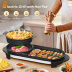 2 in 1 Electric Smokeless Hot Pot with Grill, 2200W Removable Hotpot Pot, Korean BBQ and Shabu Indoor Combo,Non-Stick Skillet Pan, Dual Adjustable Temperature, 1-6 People