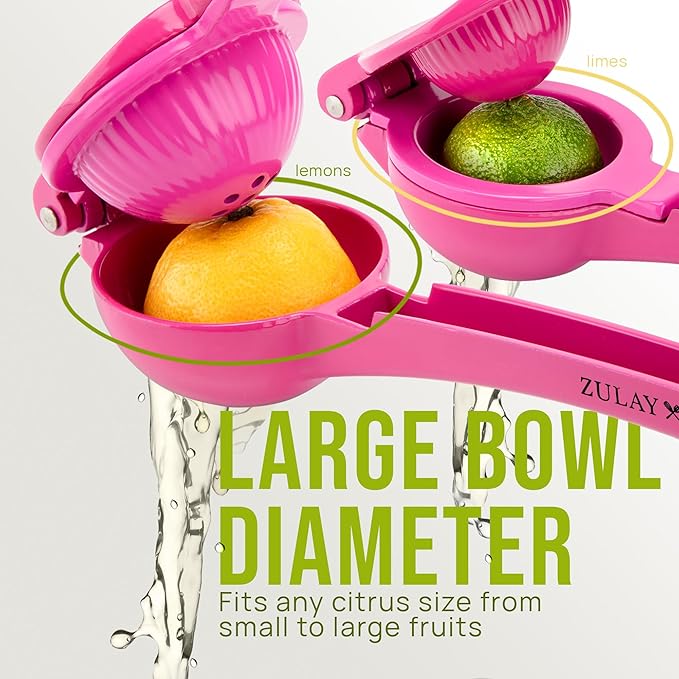 Zulay Kitchen Metal 2-in-1 Lemon Squeezer - Sturdy Max Extraction Hand Juicer Lemon Squeezer Gets Every Last Drop - Easy to Clean Manual Citrus Juicer - Easy-Use Lemon Juicer Squeezer - Dragonfruit