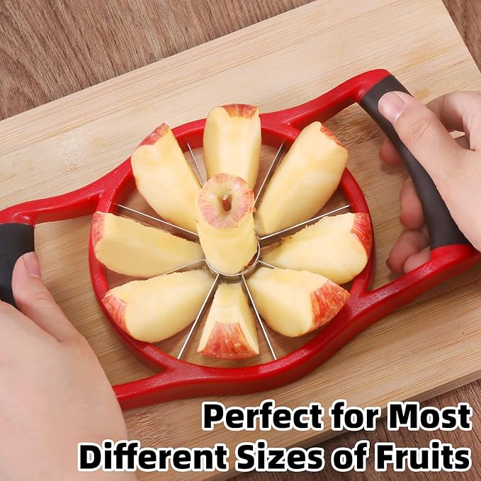 Newness Apple Slicer Corer, 8-Slice [Large Size] Premium Apple Slicer Corer, Cutter, Divider, Wedger, Stainless Steel Easy Grip Fruit Slicer with Sharp Blade for Apples, Pears and More, Red