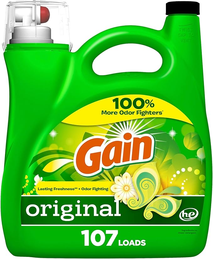 Gain Liquid Laundry Detergent, Original Scent, 154 fl oz, 107 loads, Freshness + Odor Fighting, High efficiency washing machine iquid cleaning soap