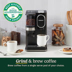 Cuisinart Single-Serve Coffee Maker + Coffee Grinder with 8, 10, and 12 oz. Serving Size, Compatible with Single-Cup Pods, 48-Ounce Removable Reservoir, Stainless Steel, DGB-2SS