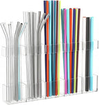 Straw Holder for Cabinet Door, Reusable Tumbler Straw Organizer Storage Container Mount for Kitchen Counter Cupboard Door (Transparent, 9.5inch)