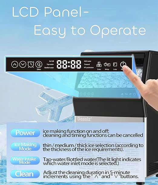 Commercial Ice Maker Machine, 100lbs/24H and 45pcs Stainless Steel Freestanding Ice Machine, Tap Water & Top Loading Under Counter ice Maker,Self-Cleaning for Bar Office Restaurant