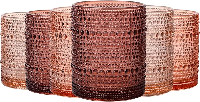 JOVGANK Venus Vintage Hobnail Drinking Glasses Set of 6, Embossed Water Tumbler 12oz, Kitchen & Bar Beaded Glass Cups, Beverage Glass Cups for Water, Beer, Juice, Housewarming and Mother's Day Gift