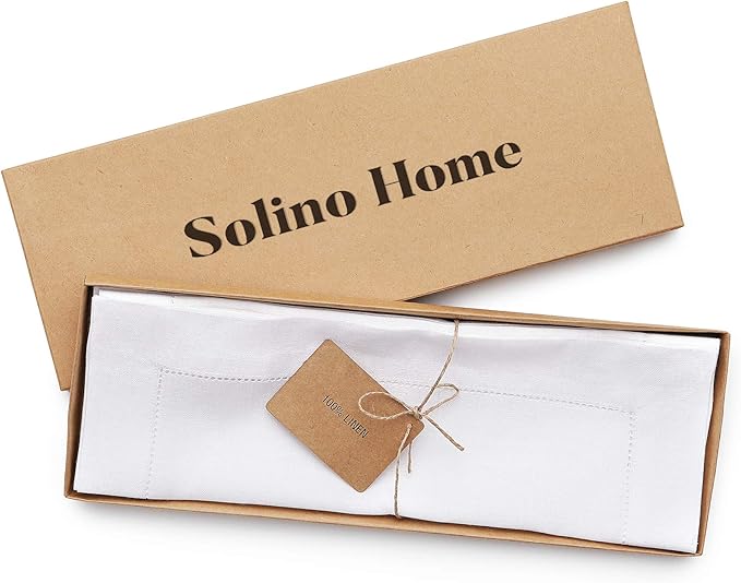 Solino Home Linen Placemats Set of 4 - Classic Hemstitch White Placemats 14 x 19 Inch - 100% Pure Linen Table Mats for Winter, Valentines, Holiday, New Year