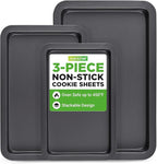 NutriChef 3-Piece Nonstick Baking Sheet Set – Non-Toxic Cookie Sheets for Everyday Baking – Small, Medium & Large Oven Safe Bakeware Trays – Warp-Resistant, Easy to Clean & Dishwasher Safe