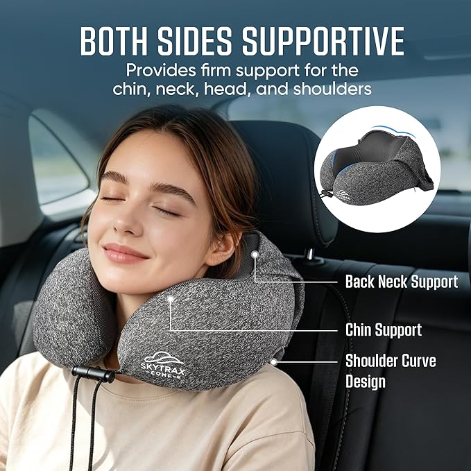 Travel Pillow with Extra Large Hood for Airplane Long Flights Privacy and Comfort Memory Foam with Skin-Friendly Cover for Road Trip Head&Neck Support for Plane Office Cars Sleeping & Rest (Grey)