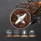 Electric Coffee Grinder & Spice Grinder, 150W Fast Grinding with Stainless Steel Blades | for Coffee Beans, Spices, Seeds, Herbs | Dry Food Mill | Mini Kitchen Grinder (With handle)