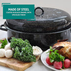 MIRRO 15in Enamel Oval Roaster with Lid, Black