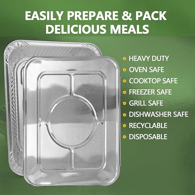 Thickened 10 Pack Heavy Duty Aluminum Pans with Lids, 9x13 Aluminum Foil Pans Disposable, Half Size Steam Table Foil Baking Tray for Cooking, Baking, Roasting & Chafing, Carton Packaging