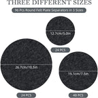 96 Pack Felt Plate Dividers Protectors, Thick Felt Round Plate Separators Pads China Dish Storage Protectors Pads with 3 Sizes for Packing Stacking Porcelain Cookware, Black