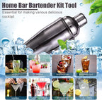 Bartender Kit with Stylish Bamboo Stand, 12 Piece 25oz Cocktail Shaker Set for Mixed Drink, Professional Stainless Steel Bar Tool Set, Gift for Man Dad- Cocktail Recipes Booklet (Grey)