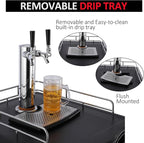 Beer Kegerator, Dual Tap Draft Beer Dispenser, Full Size Kegerator and Keg Beer Cooler With Shelves & Drip Tray & 4 Casters, Stainless Steel Keg Dispenser, 32°F- 50°F Temperature Control, 170L