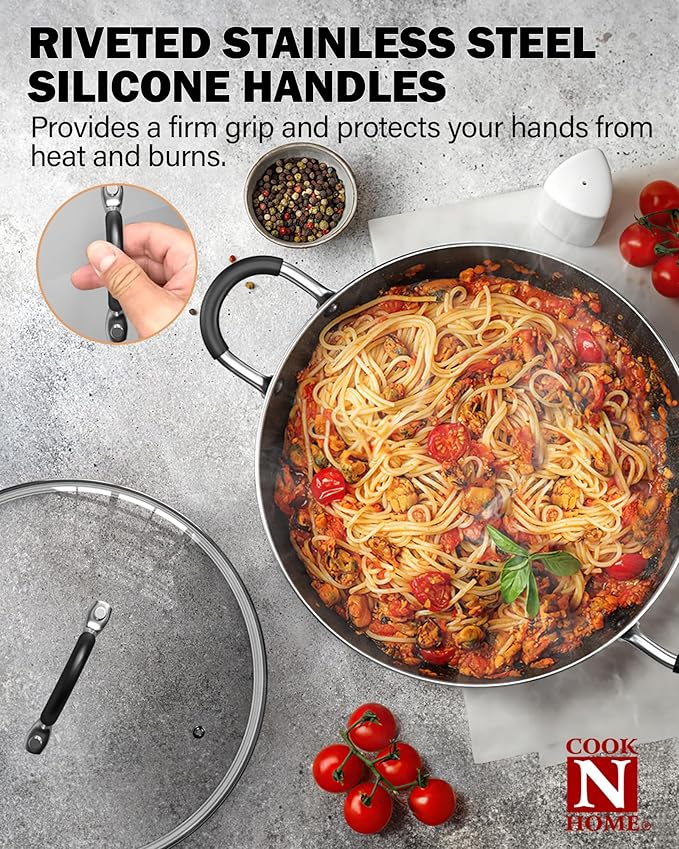 Cook N Home Pots and Pans Nonstick Kitchen Cookware Sets include Saucepan Frying Pan Stockpots 8-Piece, Heavy Gauge, Stay Cool Handle, Black