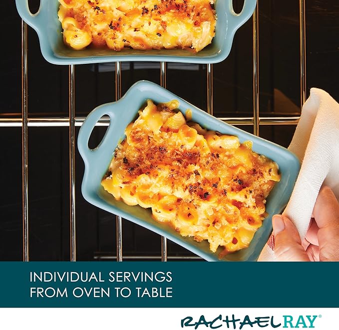 Rachael Ray Ceramics Au Gratin Set, Rectangular, Two 12-ounce, Agave Blue