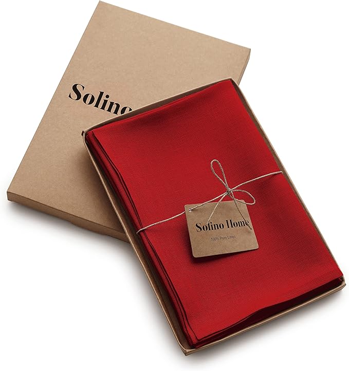 Solino Home Red Linen Napkins Set of 4-100% Pure Linen Cloth Washable Dinner Napkins 20 x 20 Inch for Valentines, Holiday, Winter, New Year - Fete