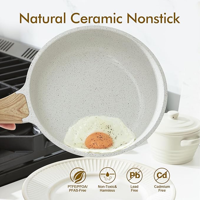 SENSARTE Nonstick Ceramic Frying Pan Skillet, 9.5 Inch Omelet Pan, Healthy Non Toxic Chef Pan, Induction Compatible Egg Pan with Heat Resistant Handle, PFAS-Free (Pack of 2)