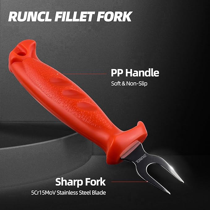 RUNCL Fishing Fillet Knife Combo Set, Fishing Tools Kit With 7" Fillet Knife, Fillet Fork, Knife Sharpener and Fish Scaler Remover, 4 Pieces fishing Kit Tool, Perfect for Fresh or Saltwater