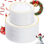 NOCCUR 200PCS Gold Plastic Plates - 100 Dinner / 100 Dessert Disposable Plates Heavy Duty - Ideal for Wedding/Party/Christmas