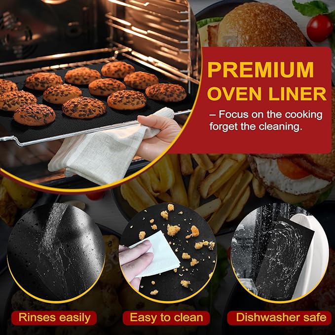Large Oven Liners for Bottom of Oven, 17"x75" Heavy Duty Non-Stick Oven Liner Mat, Reusable Heat Resistant Grill & Baking Mat, BPA/PFOA Free Roaster Liners, Fits Electric, Gas, Toaster Ovens (Black)