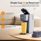Tastyle Single Serve Coffee Maker for K Cup, Ground and Tea, Hot and Iced Coffee Machines with Bold Setting, 6 to 16 Oz Brew Sizes, Compact for Small Spaces, Gray (2.0 Version)