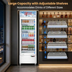 Commercial Beverage Refrigerator with Glass Door, 383L Display Fridge Beverage Cooler with Customizable Lightbox Adjustable Shelves, Drink Fridge Merchandiser for Restaurant Shop, White