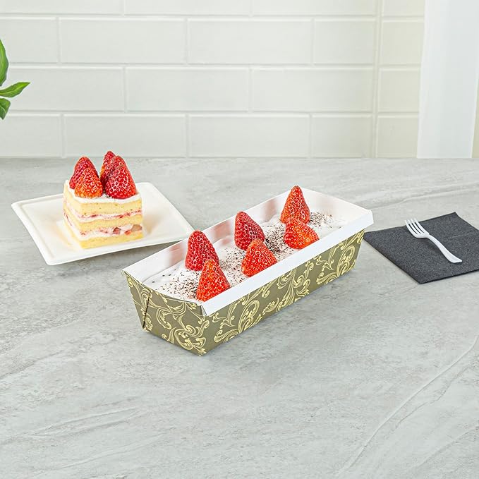 Restaurantware Paper Loaf Pan 100 Count 10 x 3.6 x 2.5 Inches 42 Oz Greaseproof Baking Loaf Mold, Vintage Floral Design Oven Safe Freezer Safe Rectangular Green Baking Pan For Cakes And Bread