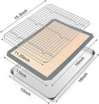 P&P CHEF 16 x 12 x 1 Inch Toaster Oven Pan with Grid Rack and Silicone Mat, Stainless Steel Toaster Oven Tray Baking Pan with Cooling Roasting Rack, Dishwasher Safe (3Pcs)