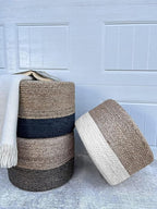 Jute Pouf Ottoman | Footrest Pouf | Hand Braided - Round Boho Pouffe - for Living Room, Bedroom, Nursery (18"x18"x12") Brown