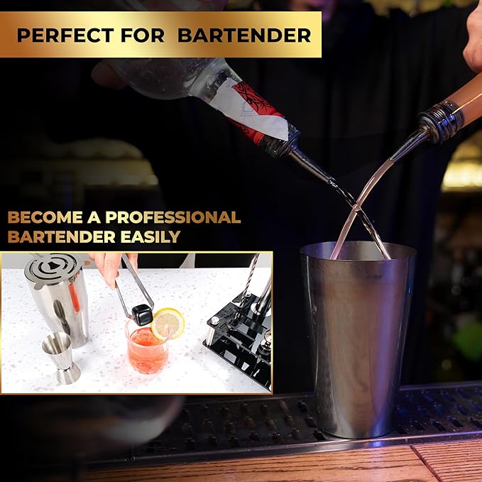 Mixology Bartender Kit – 24 Piece Gun Metal Cocktail Shaker Set w/Stand – Essential Home Bar Accessories Martini Shaker, Jigger, Muddler, Chilling Cubes & More