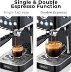 Zulay Kitchen Magia Compact Espresso Machine – 20 Bar Coffee Maker with Milk Frother Steam Wand, Latte & Cappuccino Maker, 1350W Fast Heating, 40oz Removable Water Tank, Stainless Steel – Black