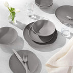 Amazon Basics 18-Piece Stoneware Dinnerware Set, Service for 6, Microwave and Dishwasher Safe, Plates and Bowls for Everyday Use, Smokey Grey