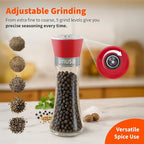 IMUSA Salt Shaker and Pepper Grinder Set – 2 Pack Glass Salt Shaker and Pepper Mill Set, Manual Adjustable Ceramic Core Pepper Grinder, 6 oz Capacity, Refillable Salt and Pepper Set for Kitchen