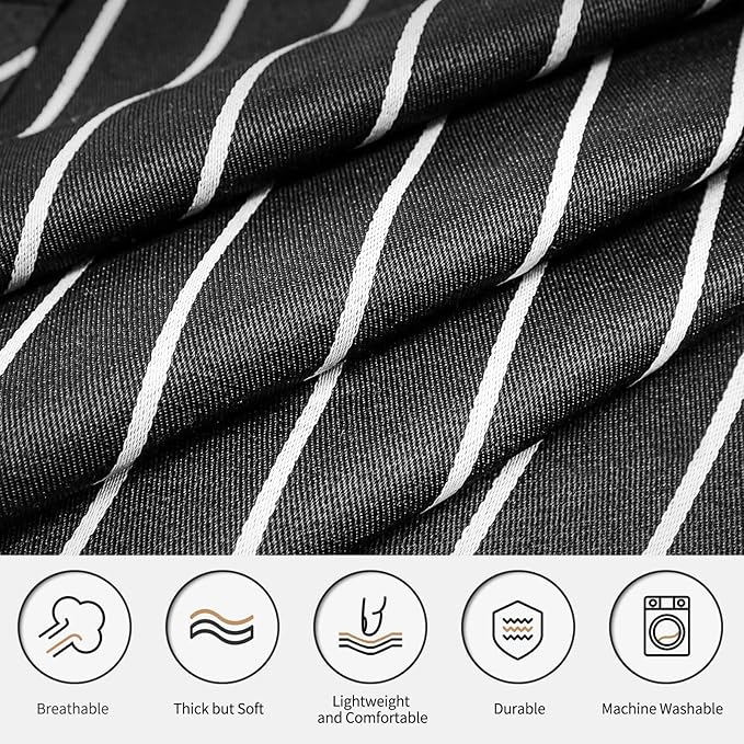 NLUS 2 Pack Cooking Aprons for Women with Pockets Adjustable Kitchen Bib Aprons for Women Men Chef, Black/White Stripe (Classic Black/White Stripes)