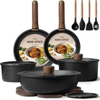 CAROTE 19pcs Pots and Pans Non Stick, Cookware Sets Detachable Handle, Induction Kitchen Pots and Pans,NonStick Cooking Set, Oven/Dishwasher/Fridge Safe, Space Saving