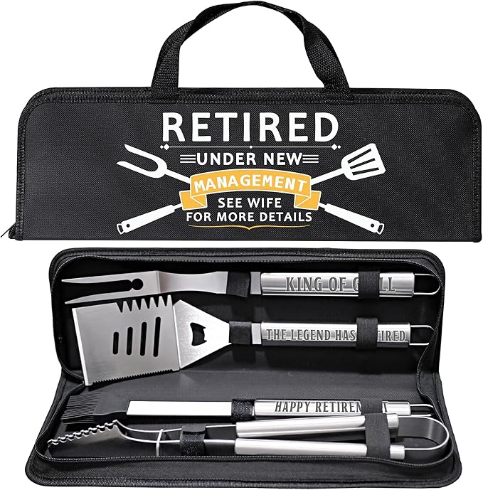 Retirement Gifts for Men, Retired Gifts for Men, Dad, Grandpa, Coworker, Teacher, Boss, Grilling Accessories, Heavy Duty Stainless Steel Grill Set BBQ Grill Tools for Outdoor Grill with Aluminum Case