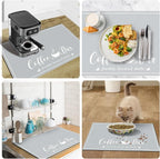CooRug Absorbent Coffee Mat, Fashion Dish Drying Mat for Kitchen Counter Coffee Bar Accessories Espresso Machine Dish Rack 12" x 20" Light Grey