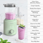 Martha Stewart 50oz Countertop Blender, Smoothie, Margarita & Ice Crushing Blender, BPA-Free Pitcher, 3 Speeds, 5 Presets, Auto-Clean Function, Dishwasher Safe, Stainless Steel Blades, Honeydew Green