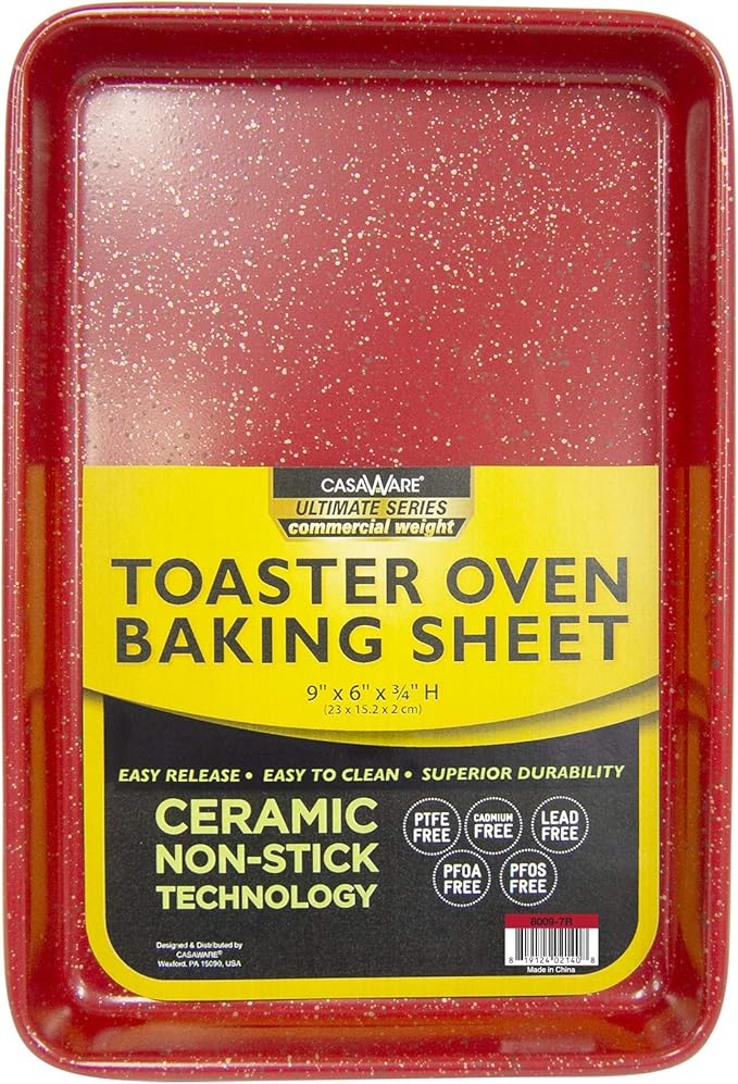 casaWare 3pc Ultimate Series Commercial Weight Toaster Oven Bakeware Set (Red Granite)