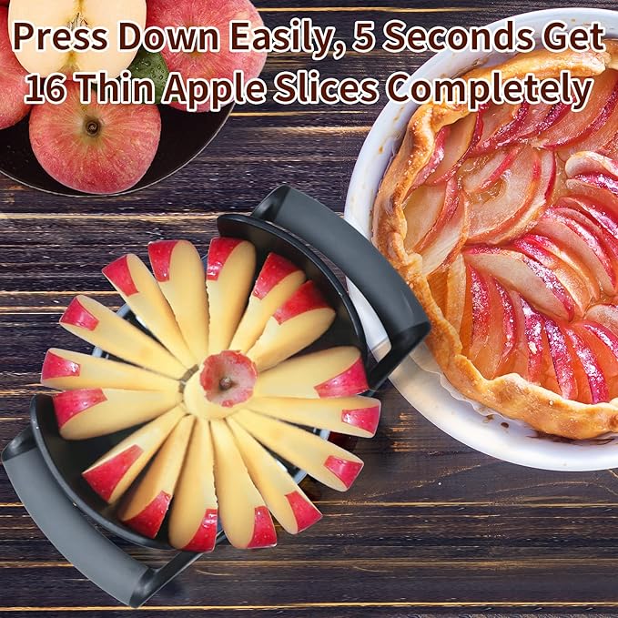 OOKUU Apple Slicer and Corer, [Large Size] 16-Blade Heavy Duty Apple Cutter with Base, [Upgraded] Cut Apples All The Way Through, Stainless Steel Ultra-Sharp Blade