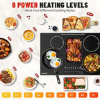 12-inch Electric Cooktop with 2 Burners - 9 Power Levels for Rapid, Even Heating, Compact Design, Child Safety Lock, Ceramic Glass Surface, 220-240V (Plug Not Included)
