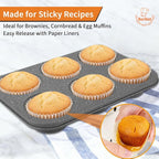 2 Pack Jumbo Muffin Pan, 6 Cup Large Cupcake Pan with Speckled Granite Coating and Paper Liners, Professional Nonstick Carbon Steel Muffin Tin for Baking Muffins Frittatas Cupcakes, Grey