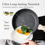 CAROTE Non Stick Frying Pan Skillet, Omelet Pan, Healthy Non Toxic Granite Chef Pan, Induction Compatible Egg Frying Pan with Heat-Resistant Handle, PFOA-Free,Black, 10"