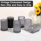 JOVGANK Grey Vintage Hobnail Drinking Glasses Set of 6, Embossed Water Tumbler 15oz, Kitchen & Bar Beaded Highball Glasses, Beverage Glass Cups for Water, Beer, Juice, Housewarming, Mother's Day Gift