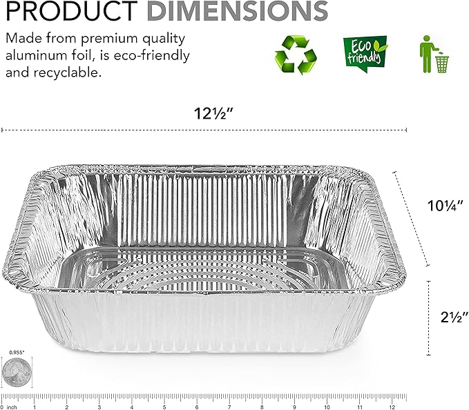 Stock Your Home Aluminum Pans 9x13 Disposable Foil Pans (30 Pack) - Half Size Steam Table Deep Trays - Tin Foil Pans Great for Cooking, Heating, Storing, Prepping Food