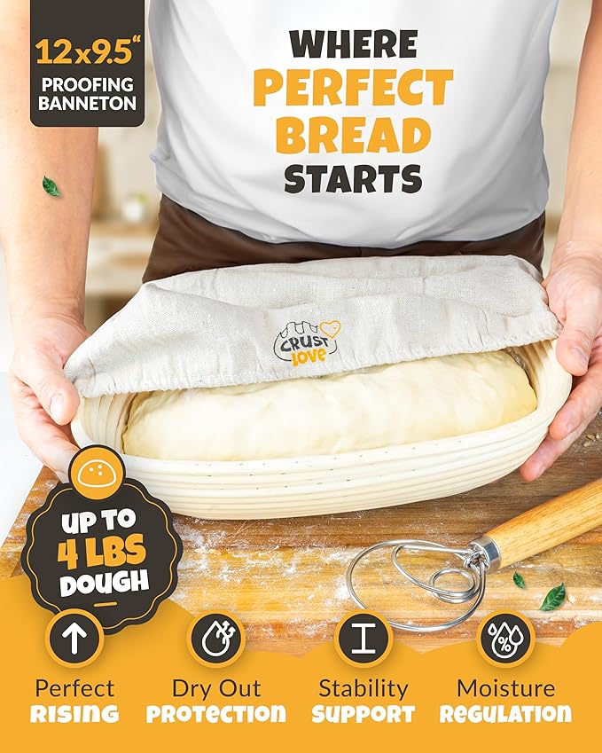 CRUSTLOVE Cast Iron Bread-Pan with Lid - incl. Sourdough Bread Baking Supplies - like Banneton Bread-Proofing Basket - 7.2QT Bread-Oven Dutch, Oven for Bread-Baking Cast Iron Pan Scoring Tool Lame Kit